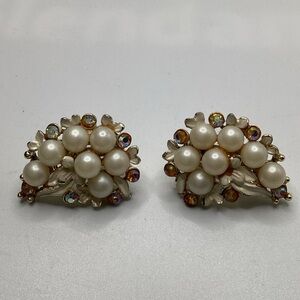 Vintage Pearl and Crystal Cluster Earrings